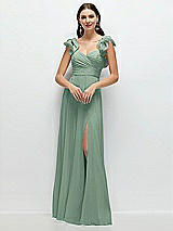 Front View Thumbnail - Seagrass Dramatic Ruffle Edge Strap Chiffon Maxi Dress