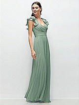 Side View Thumbnail - Seagrass Dramatic Ruffle Edge Strap Chiffon Maxi Dress