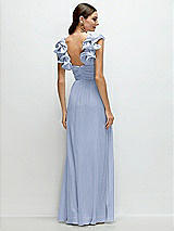 Rear View Thumbnail - Sky Blue Dramatic Ruffle Edge Strap Chiffon Maxi Dress