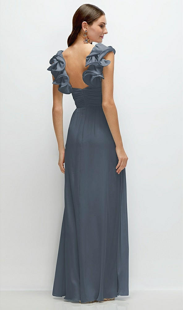 Back View - Silverstone Dramatic Ruffle Edge Strap Chiffon Maxi Dress