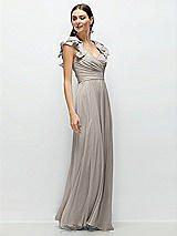 Side View Thumbnail - Taupe Dramatic Ruffle Edge Strap Chiffon Maxi Dress