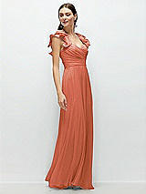 Side View Thumbnail - Terracotta Copper Dramatic Ruffle Edge Strap Chiffon Maxi Dress