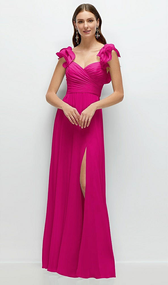 Front View - Think Pink Dramatic Ruffle Edge Strap Chiffon Maxi Dress