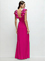 Rear View Thumbnail - Think Pink Dramatic Ruffle Edge Strap Chiffon Maxi Dress