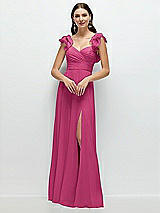 Front View Thumbnail - Tea Rose Dramatic Ruffle Edge Strap Chiffon Maxi Dress