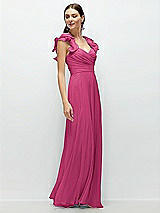 Side View Thumbnail - Tea Rose Dramatic Ruffle Edge Strap Chiffon Maxi Dress