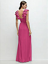 Rear View Thumbnail - Tea Rose Dramatic Ruffle Edge Strap Chiffon Maxi Dress