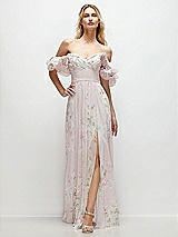 Front View Thumbnail - Watercolor Print Dramatic Ruffle Edge Strap Chiffon Maxi Dress