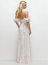 Rear View Thumbnail - Watercolor Print Dramatic Ruffle Edge Strap Chiffon Maxi Dress