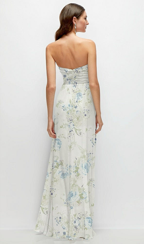 Back View - Bleu Garden Strapless Pleated Surplice Chiffon Maxi Dress with A-Line Skirt