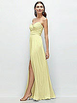 Side View Thumbnail - Butter Yellow Strapless Pleated Surplice Chiffon Maxi Dress with A-Line Skirt