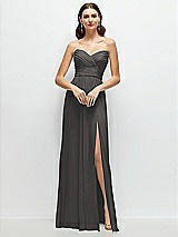 Front View Thumbnail - Caviar Gray Strapless Pleated Surplice Chiffon Maxi Dress with A-Line Skirt