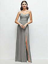 Front View Thumbnail - Chelsea Gray Strapless Pleated Surplice Chiffon Maxi Dress with A-Line Skirt