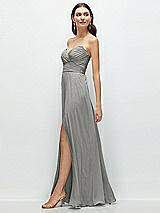 Side View Thumbnail - Chelsea Gray Strapless Pleated Surplice Chiffon Maxi Dress with A-Line Skirt