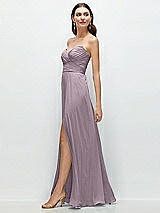 Side View Thumbnail - Lilac Dusk Strapless Pleated Surplice Chiffon Maxi Dress with A-Line Skirt