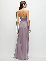 Rear View Thumbnail - Lilac Dusk Strapless Pleated Surplice Chiffon Maxi Dress with A-Line Skirt