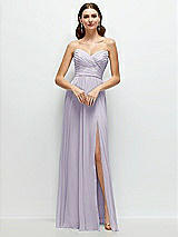 Front View Thumbnail - Moondance Strapless Pleated Surplice Chiffon Maxi Dress with A-Line Skirt