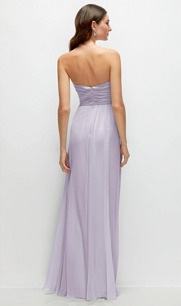 Back View - Moondance Strapless Pleated Surplice Chiffon Maxi Dress with A-Line Skirt