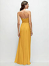 Rear View Thumbnail - NYC Yellow Strapless Pleated Surplice Chiffon Maxi Dress with A-Line Skirt