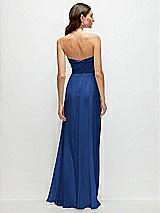 Rear View Thumbnail - Classic Blue Strapless Pleated Surplice Chiffon Maxi Dress with A-Line Skirt