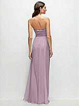 Rear View Thumbnail - Suede Rose Strapless Pleated Surplice Chiffon Maxi Dress with A-Line Skirt