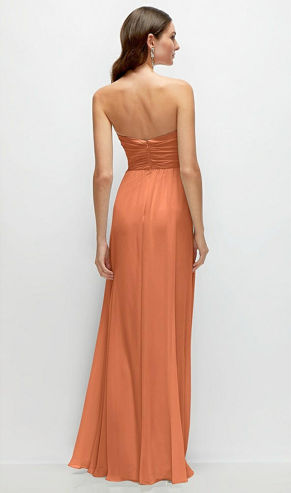 Back View - Sweet Melon Strapless Pleated Surplice Chiffon Maxi Dress with A-Line Skirt