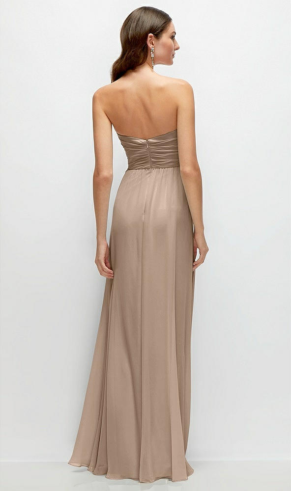 Back View - Topaz Strapless Pleated Surplice Chiffon Maxi Dress with A-Line Skirt