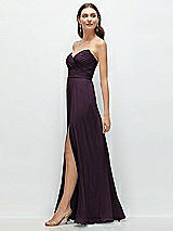 Side View Thumbnail - Aubergine Strapless Pleated Surplice Chiffon Maxi Dress with A-Line Skirt