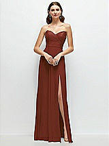 Front View Thumbnail - Auburn Moon Strapless Pleated Surplice Chiffon Maxi Dress with A-Line Skirt