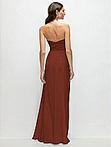 Rear View Thumbnail - Auburn Moon Strapless Pleated Surplice Chiffon Maxi Dress with A-Line Skirt