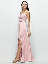 Side View Thumbnail - Ballet Pink Strapless Pleated Surplice Chiffon Maxi Dress with A-Line Skirt