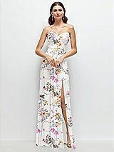 Alt View 1 Thumbnail - Butterfly Botanica Ivory Strapless Pleated Surplice Chiffon Maxi Dress with A-Line Skirt