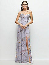 Alt View 1 Thumbnail - Butterfly Botanica Silver Dove Strapless Pleated Surplice Chiffon Maxi Dress with A-Line Skirt