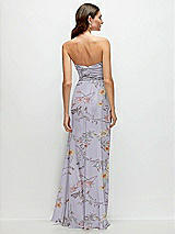 Rear View Thumbnail - Butterfly Botanica Silver Dove Strapless Pleated Surplice Chiffon Maxi Dress with A-Line Skirt