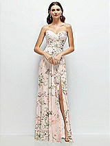 Front View Thumbnail - Blush Garden Strapless Pleated Surplice Chiffon Maxi Dress with A-Line Skirt