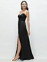 Side View Thumbnail - Black Strapless Pleated Surplice Chiffon Maxi Dress with A-Line Skirt