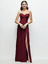 Front View Thumbnail - Burgundy Strapless Pleated Surplice Chiffon Maxi Dress with A-Line Skirt