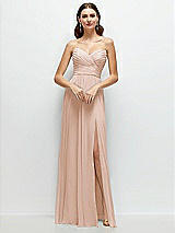 Front View Thumbnail - Cameo Strapless Pleated Surplice Chiffon Maxi Dress with A-Line Skirt