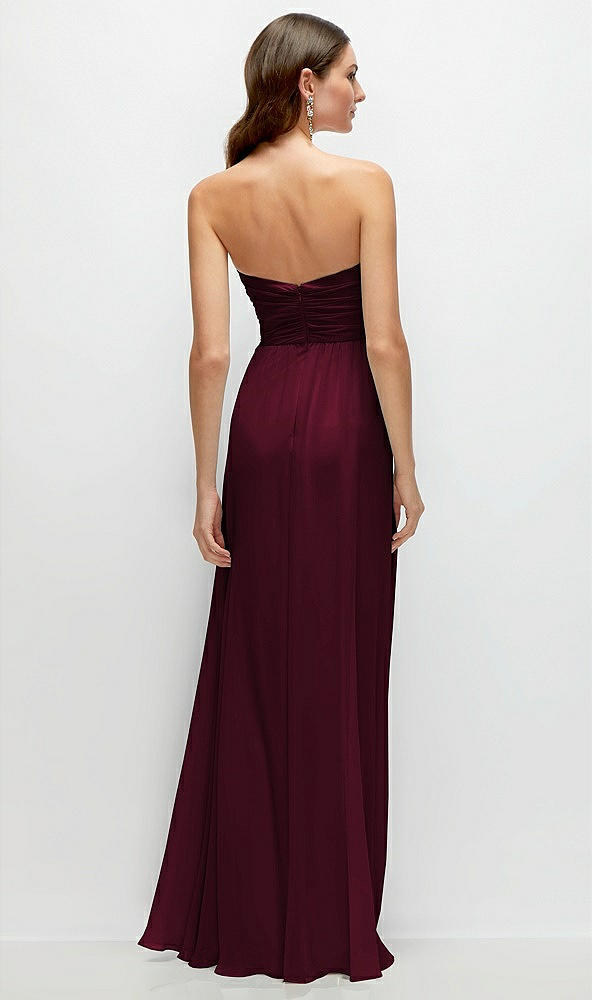 Back View - Cabernet Strapless Pleated Surplice Chiffon Maxi Dress with A-Line Skirt