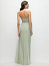 Rear View Thumbnail - Celadon Strapless Pleated Surplice Chiffon Maxi Dress with A-Line Skirt