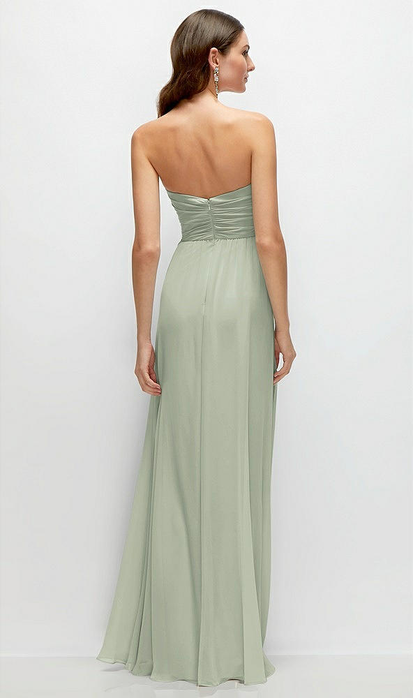 Back View - Celadon Strapless Pleated Surplice Chiffon Maxi Dress with A-Line Skirt