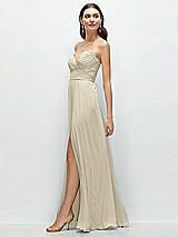 Side View Thumbnail - Champagne Strapless Pleated Surplice Chiffon Maxi Dress with A-Line Skirt