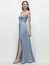 Side View Thumbnail - Cloudy Strapless Pleated Surplice Chiffon Maxi Dress with A-Line Skirt