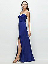 Side View Thumbnail - Cobalt Blue Strapless Pleated Surplice Chiffon Maxi Dress with A-Line Skirt