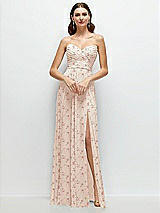 Alt View 1 Thumbnail - Coquette Floral Print Strapless Pleated Surplice Chiffon Maxi Dress with A-Line Skirt