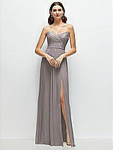 Front View Thumbnail - Cashmere Gray Strapless Pleated Surplice Chiffon Maxi Dress with A-Line Skirt