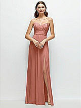 Front View Thumbnail - Desert Rose Strapless Pleated Surplice Chiffon Maxi Dress with A-Line Skirt