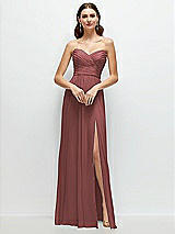 Front View Thumbnail - English Rose Strapless Pleated Surplice Chiffon Maxi Dress with A-Line Skirt