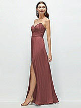 Side View Thumbnail - English Rose Strapless Pleated Surplice Chiffon Maxi Dress with A-Line Skirt