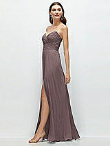 Side View Thumbnail - French Truffle Strapless Pleated Surplice Chiffon Maxi Dress with A-Line Skirt